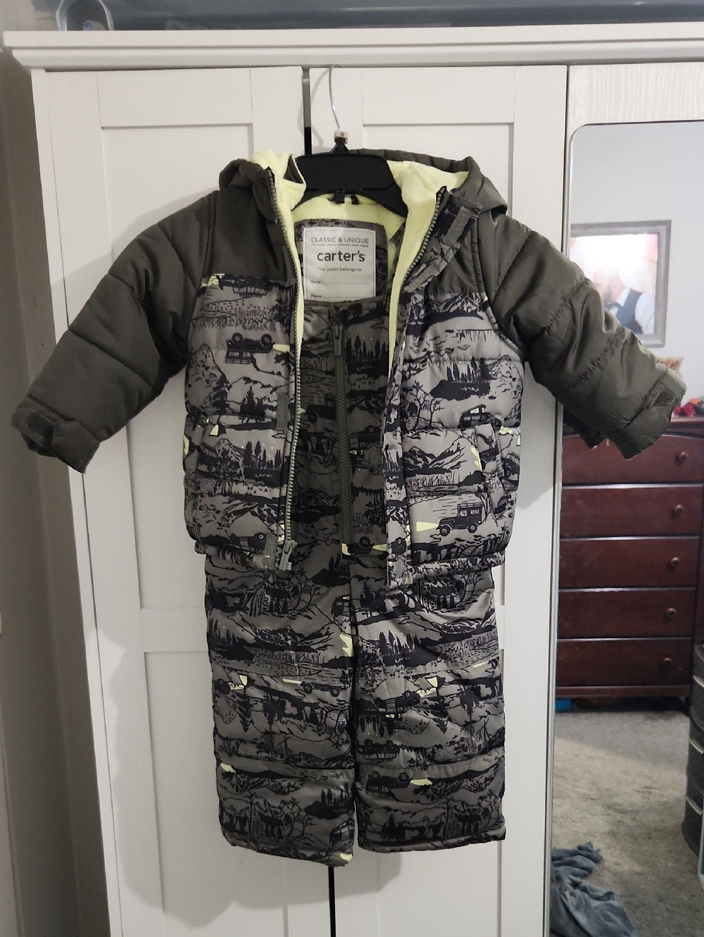 Carter's Olive and Gray Puffer Snowsuit & Coat Set